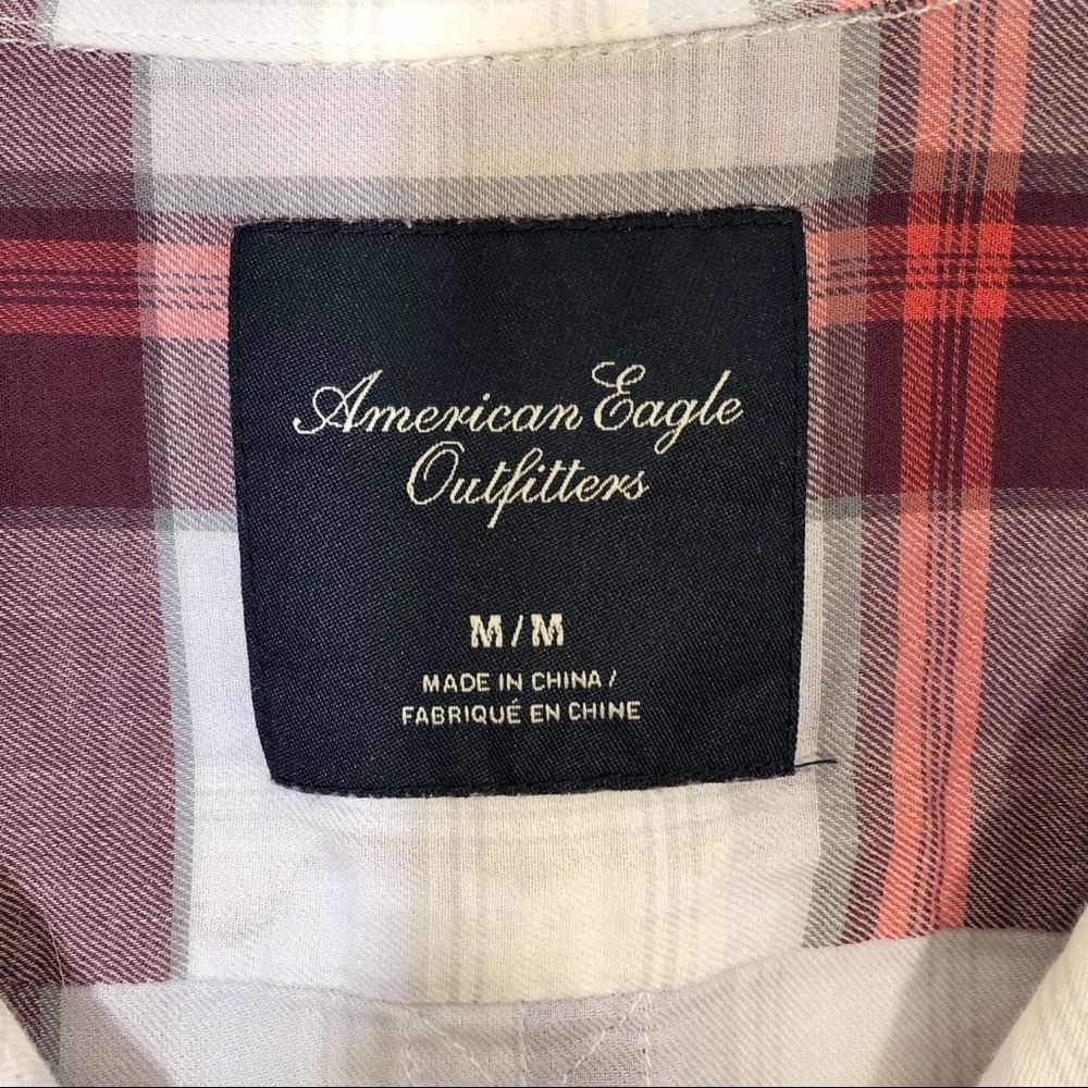 American Eagle Plaid Button Down White Red M - image 4